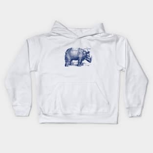 Albrecht Durer's Rhinoceros in Blue Kids Hoodie